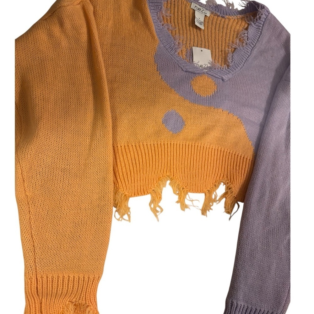 Rue21 V-Neck Distressed Sweater in Orange and Purple - Picture 4 of 4
